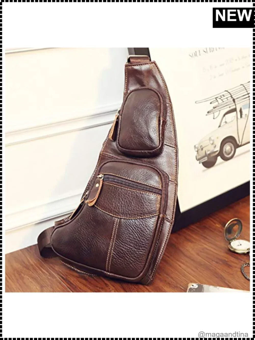 Genuine Leather Sling Bag Crossbody Backpack Chest Daypack for Men Travel